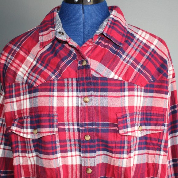 Bea Plaid Long Sleeve Snap Front Shirt ~XXL - Picture 2 of 8